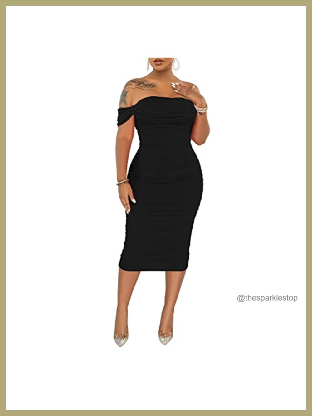 Ruched Off Shoulder Bodycon Midi Dress Stretchy Party Cocktail